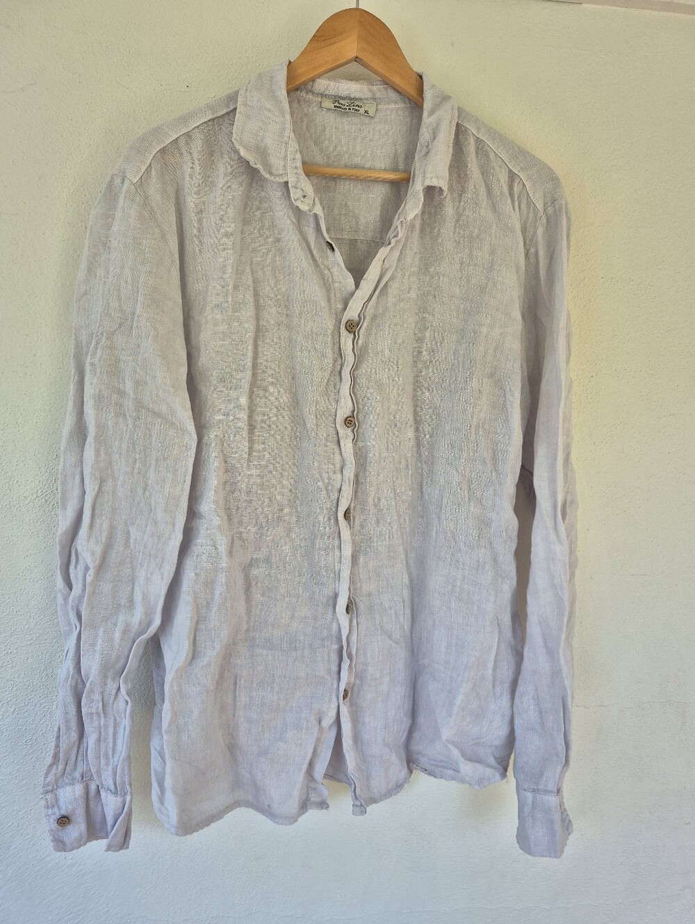 Puro Lino Soft Lavender 100% Linen Button Down Shirt XL Womens